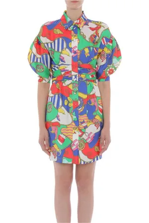Moschino Sukienki, Kobieta, Wielobarwność, M, Wielokolorowa Sukienka w Morskim Stylu z Jedwabiu
