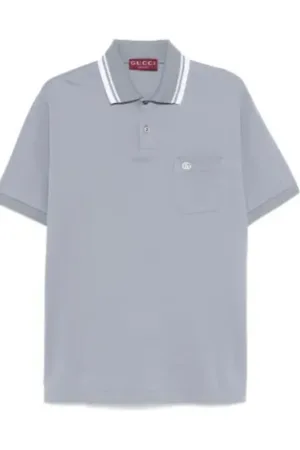 Gucci Koszulki, Mężczyzna, Niebieski, L, Stalowa Niebieska Koszulka Polo z Kieszenią