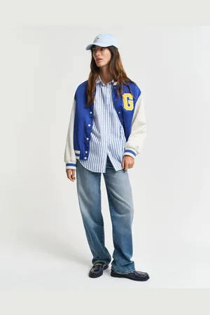 GANT Bluzki, Kobieta, Niebieski, XS, Luźna koszula z popeliny w paski