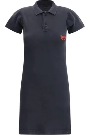 Balenciaga Sukienki, Kobieta, Czarny, S, Len, Haftowany Logo Bawełniana Sukienka Polo