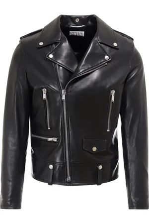 Saint Laurent Kurtki, Mężczyzna, Czarny, M, Skóra, Skórzana kurtka z metalowymi zatrzaskami
