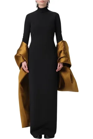 Solace Sukienki, Kobieta, Czarny, M, Złota Elegancka Sukienka z Długim Rękawem