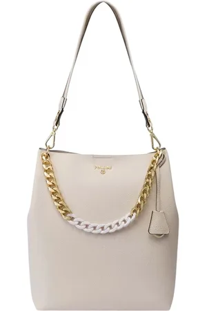 Pollini Torebki, Kobieta, Beżowy, ONE SIZE, Len, Ivory Hobo Bag Darlene Double Granato