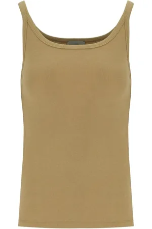 Max Mara Koszulki, Kobieta, brązowy, XS, Bawełna, Prążkowany Beżowy Strenna Top
