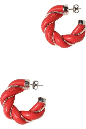 Bottega Veneta Akcesoria, Kobieta, Czerwony, ONE SIZE, Czerwone Skręcone Skórzane Kolczyki