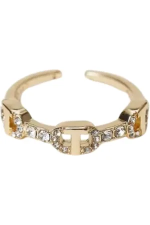 Twin-Set Akcesoria, Kobieta, Żółty, ONE SIZE, Złoty Krystaliczny Pierścień Oval T