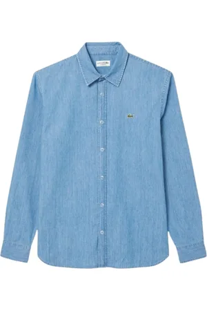 Lacoste Koszule, Mężczyzna, Niebieski, L, Denim, Koszula z denimu z metalowymi detalami