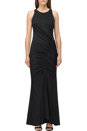 Patrizia Pepe Sukienki, Kobieta, Czarny, M, Elegancka Sukienka Maxi z Marszczeniami
