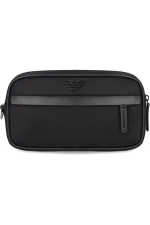 Emporio Armani Torebki, Mężczyzna, Czarny, ONE SIZE, Nylon, Czarna Torba Toaletowa z Nylonu