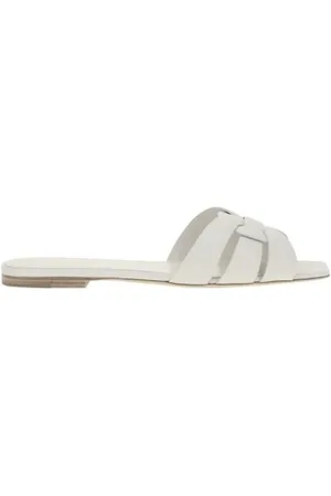 Saint Laurent Buty, Kobieta, Biały, 36 1/2 EU, Płaskie sandały z tkaniną