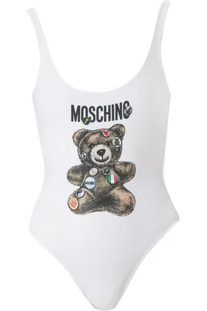 Moschino Stroje kąpielowe, Kobieta, Biały, XS, Poliester, Adrian Graficzny Druk Biały Kostium Kąpielowy