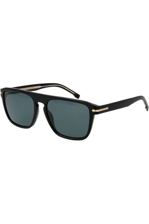 HUGO BOSS Akcesoria, Mężczyzna, Czarny, ONE SIZE, Czarne Okulary Męskie Prostokątne Lustrzane