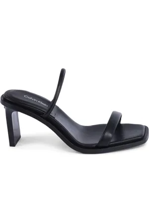 Calvin Klein Buty, Kobieta, Czarny, 39 EU, Czarne Skórzane Sandały Minimalistyczny Design