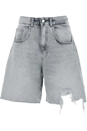Icon Denim Szorty, Kobieta, Szary, W25, Denim, Szare Szorty Bermuda z Przetartymi Szczegółami