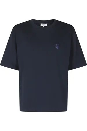 Maison Kitsuné Koszulki, Mężczyzna, Niebieski, M, Ciemnoniebieski Oversize T-shirt z Logo