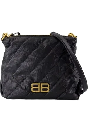 Balenciaga Torebki, Kobieta, Czarny, ONE SIZE, Len, Pikowana Zgnieciona Skórzana Torba na Ramię