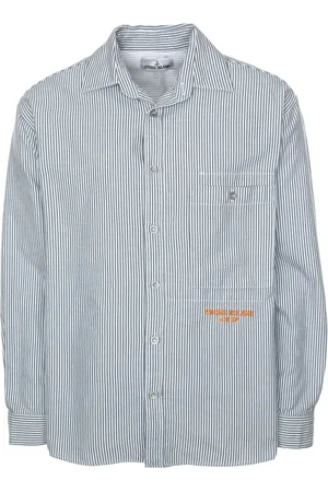 Stone Island Koszule, Mężczyzna, Niebieski, XL, Stylowa Overshirt z Haftem Logo