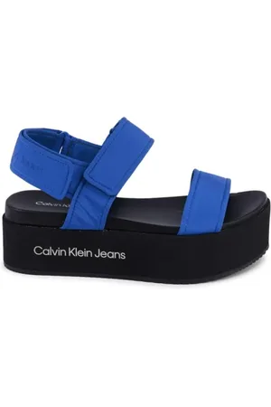 Calvin Klein Buty, Kobieta, Niebieski, 38 EU, Niebieskie Sandały na Platformie z Dwiema Paskami