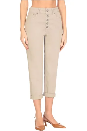 Dondup Jeansy, Kobieta, Beżowy, W26, Białe Cropped Jeansy z guzikami