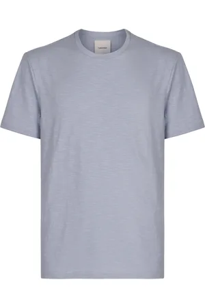 Calvin Klein Koszulki, Mężczyzna, Niebieski, M, T-shirt z Mieszanką Bawełny i Lnu z Żebrowanym Kołnierzem