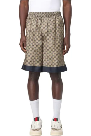 Gucci Szorty, Mężczyzna, Beżowy, S, Wzorzyste jedwabne szorty Elegancki styl
