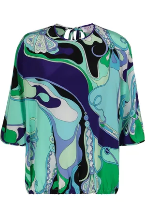 Emilio Pucci Bluzki, Kobieta, Wielobarwność, M, Jedwabna bluzka z nadrukiem Marmo