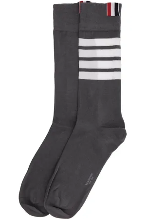 Thom Browne Bielizna, Mężczyzna, Szary, ONE SIZE, Bawełna, Lekkie bawełniane skarpetki do połowy łydki z 4 paskami