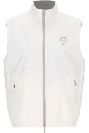 Brunello Cucinelli Kurtki, Mężczyzna, Biały, XL, Nylon, Biała Kamizelka Reversible z Kieszeniami na Zamek
