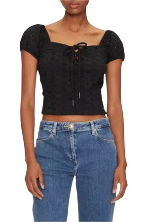 Guess Koszulki, Kobieta, Czarny, S, Puffed Top Eliane Krótki Rękaw