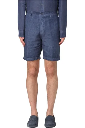 120% Lino Szorty, Mężczyzna, Niebieski, 2XL, Białe lniane szorty casual mężczyźni