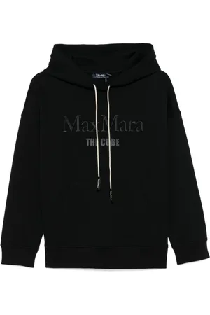 Max Mara Bluzy, Kobieta, Czarny, S, Czarna Bluza z Kapturem i Haftowanym Logo