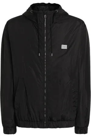 Dolce & Gabbana Kurtki, Mężczyzna, Czarny, L, Czarna Kurtka Bomber z Logo Plaque