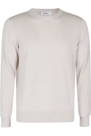 KANGRA CASHMERE Swetry, Mężczyzna, Beżowy, L, Beżowy Bawełniany Sweter z Okrągłym Dekoltem