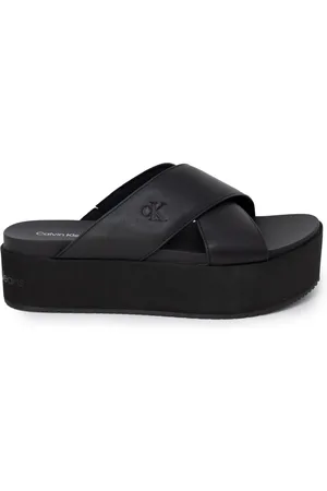 Calvin Klein Buty, Kobieta, Czarny, 39 EU, Skóra, Sandały na platformie z krzyżowymi paskami