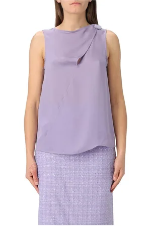 Emporio Armani Koszulki, Kobieta, Fioletowy, S, Elegancka Liliowa Bluzka z Dekoltem w łódkę