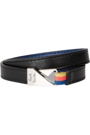Paul Smith Akcesoria, Mężczyzna, Czarny, ONE SIZE, Czarny skórzany bransoletka z metalowym zapięciem