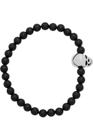 Alexander McQueen Akcesoria, Kobieta, Czarny, ONE SIZE, Bransoletka z onyksu z zawieszką czaszki