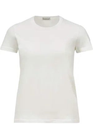 Moncler Koszulki, Kobieta, Biały, XS, Biała Bawełniana Koszulka z Okrągłym Dekoltem