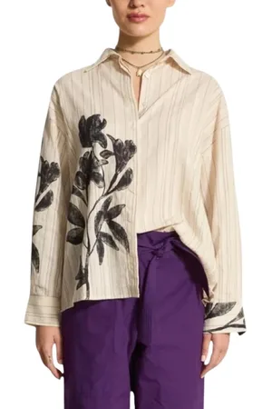MARE DI LATTE Bluzki, Kobieta, Beżowy, XS, Orchids Biały Kwiatowy Print Bawełniany Chemise