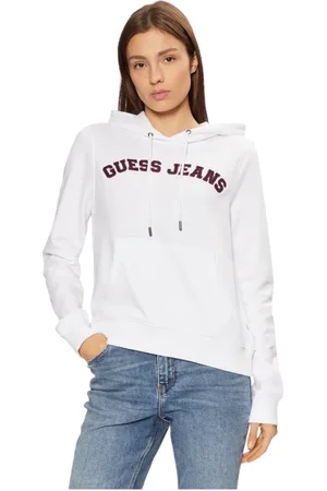 Guess Bluzy, Kobieta, Biały, L, Elastyczna Bluza z Kapturem i Kieszenią Kangurzą