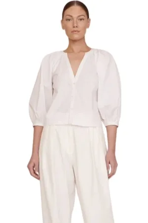 Staud Bluzki, Kobieta, Biały, S, Puffed Sleeve Cotton Poplin Button-Down