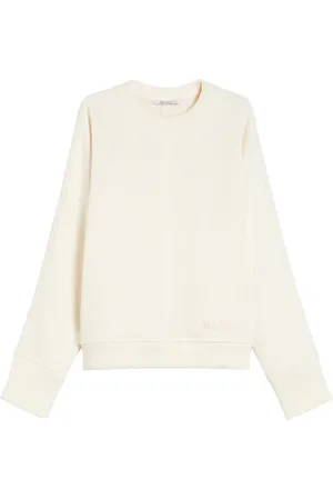 Max Mara Bluzy, Kobieta, Biały, XS, Biała Sweter z Dekoltem i Logo