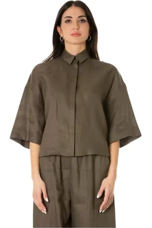 Maison Margiela Bluzki, Kobieta, Zielony, S, Len, Lniana Koszula w Ciemnej Zieleni