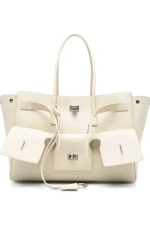 Balenciaga Torebki, Kobieta, Biały, ONE SIZE, Len, Biała torba Rodeo z zatrzaskiem