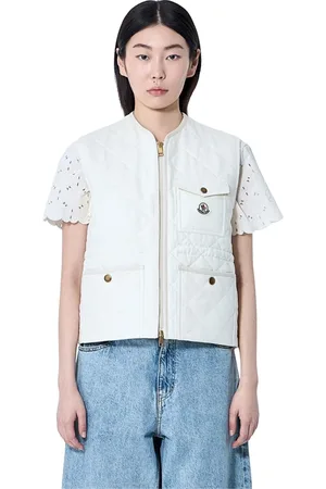 Moncler Kurtki, Kobieta, Beżowy, M, Pikowana Kamizelka lniana z naszywką