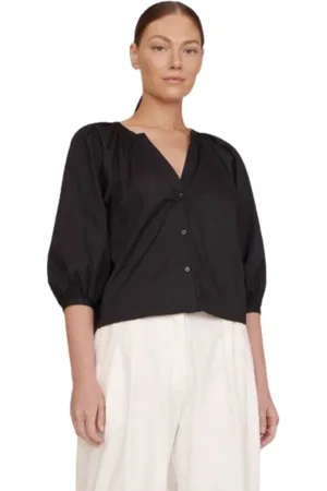 Staud Bluzki, Kobieta, Czarny, S, Puffed Sleeve Cotton Button-Down Top