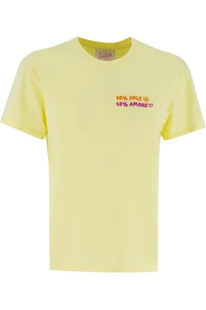 MC2 SAINT BARTH Koszulki, Kobieta, Żółty, L, Z haftem Crew Neck T-shirt