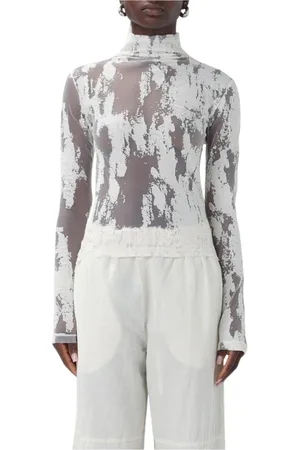 Acne Studios Koszulki, Kobieta, Beżowy, M, Beżowy Top z Wysokim Kołnierzem i Długim Rękawem