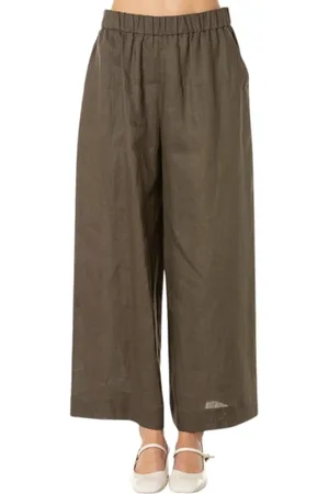 Maison Margiela Spodnie, Kobieta, Zielony, L, Len, Lniane szerokie spodnie do łydek
