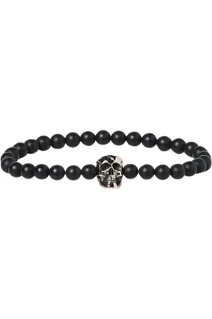 Alexander McQueen Akcesoria, Kobieta, Czarny, ONE SIZE, Bransoletka z onyksem i czaszką